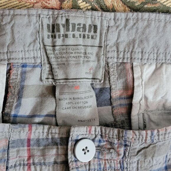 Urban Pipeline Shorts Mens 40* Gray Plaid Madras Patchwork 11" Inseam Bermuda - Picture 8 of 9